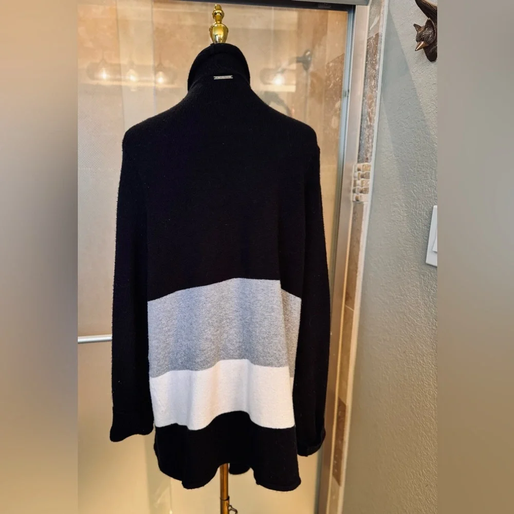MICHAEL KORS Black & Gray Asymmetrical Cardigan Sweater